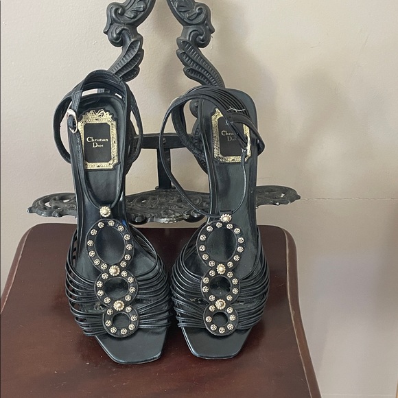 Dior Black Embellished Strappy Heels